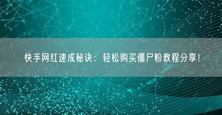 快手网红速成秘诀：轻松购买僵尸粉教程分享！